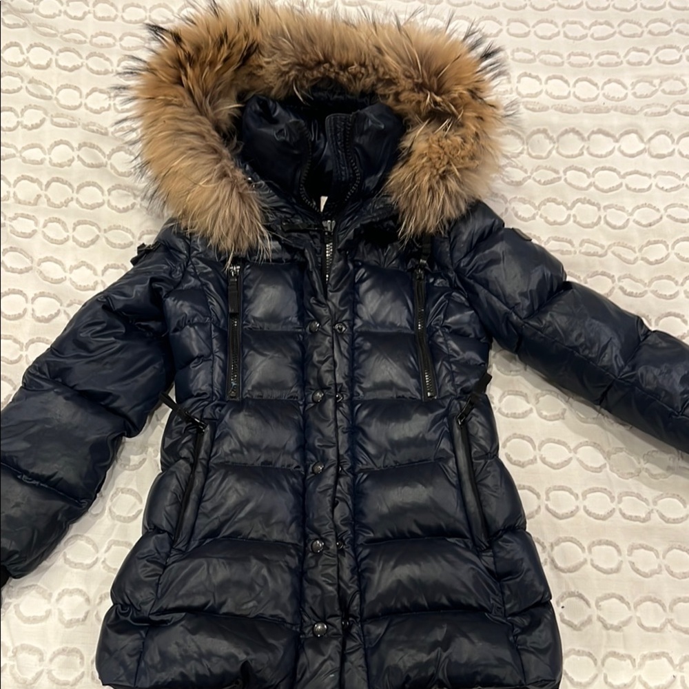 SAM Navy Puffer Jacket with Fur Trim